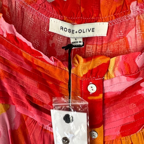 NEW Rose & Olive Red Pink Orange Floral Button-Front Blouse Size L - Picture 2 of 5